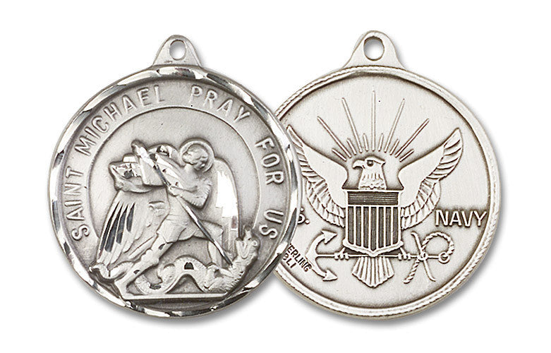 Extel Round Large Sterling Silver St Michael Navy Medal