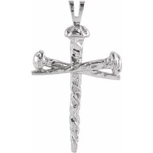 Extel Large 14K White Gold Mens Religious Nail Cross Pendant