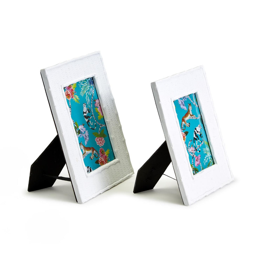 Two's Company Liana Photo Frame with Rattan Weave Pattern and Faux Bamboo Border