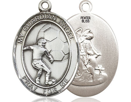 Extel Large Pewter Guardian Angel Soccer Medal Pendant
