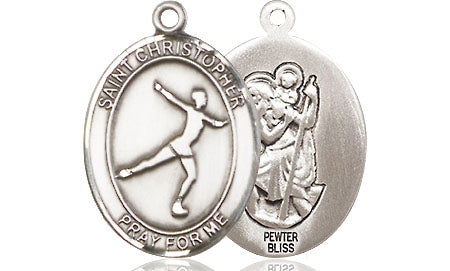 Extel Medium Pewter St. Christopher Figure Skating Medal Charm