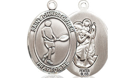 Extel Medium Pewter St. Christopher Tennis Medal Pendant
