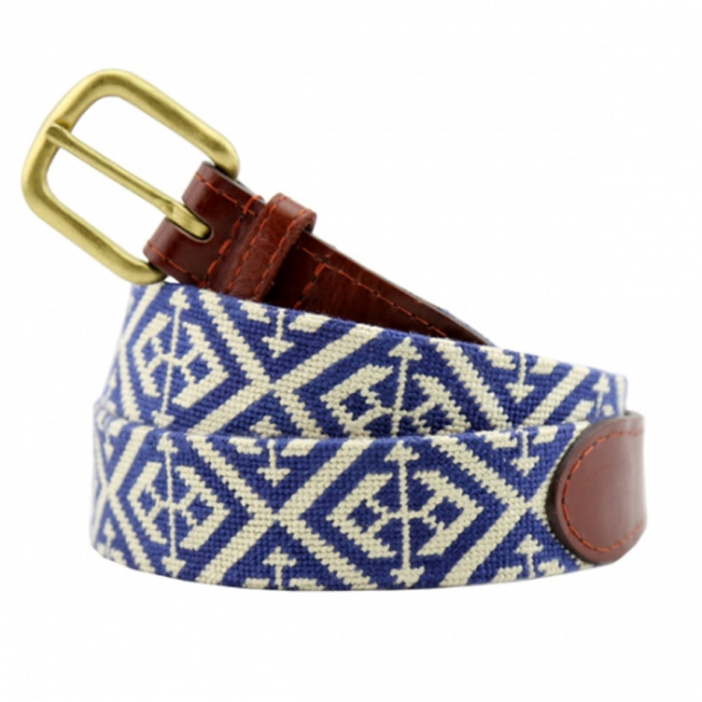 Smathers & Branson Scarsdale Needlepoint Belt - Classic Navy/Light Khaki