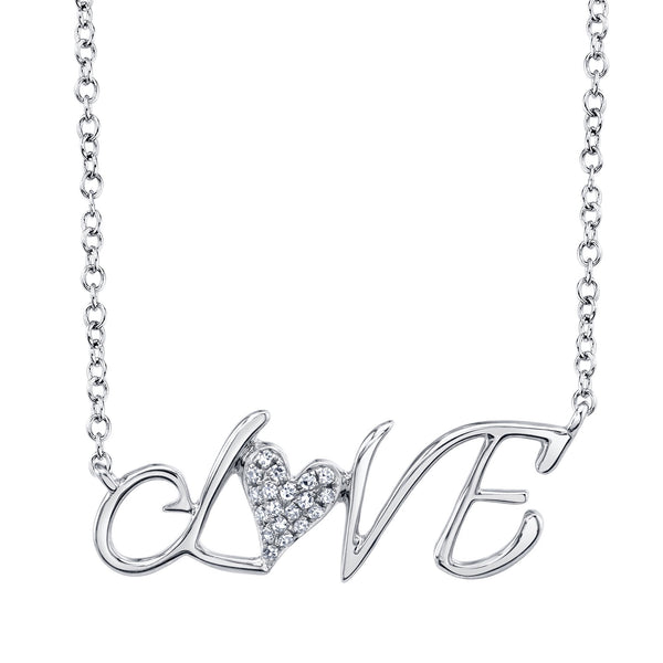 Shy Creation 0.05Ct Diamond Pave Heart "Love" Necklace SC55020911