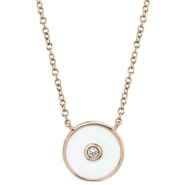 Shy Creation 0.03Ct Diamond & White Enamel Circle Necklace SC55021281