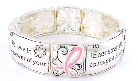 Believe In The Power Pink Ribbon Stretch Cuff
