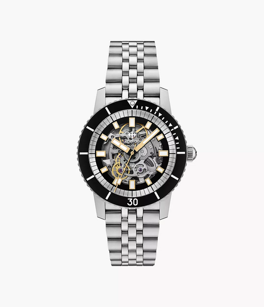 Zodiac ZO9319 Compression Diver Stainless Steel Skeleton Dial Gold Tone