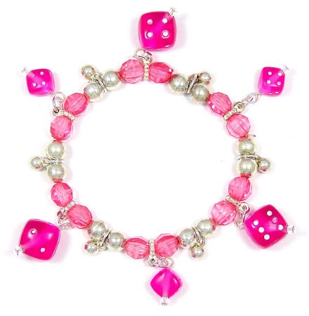 Hot Pink Dice Charm Bracelet