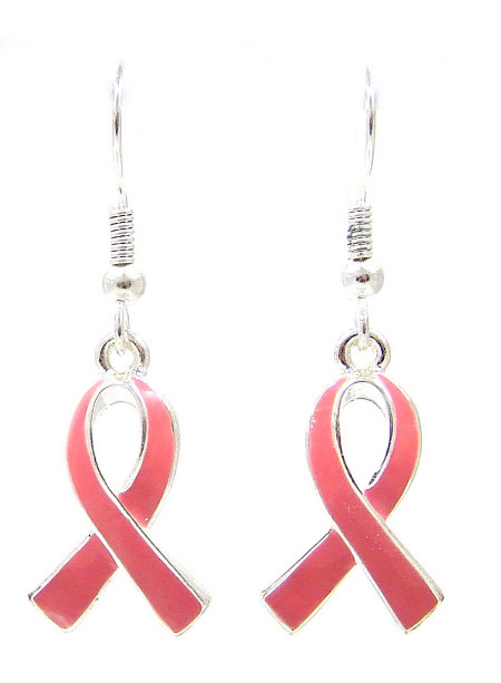 Pink Ribbon Dangly Earrings Large Charms