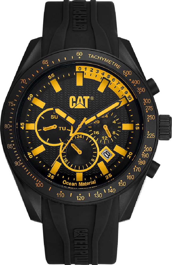 Men's CAT Caterpillar Oceania Multifunction Black Rubber Strap Watch LQ16921127