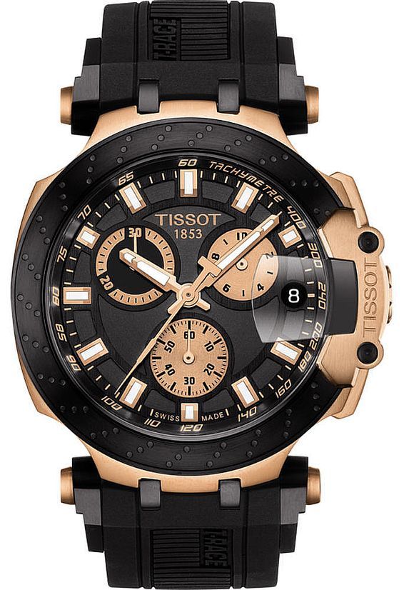 Men's Tissot 1853 T-Race Chronograph Black Rose Gold Swiss Watch T1154173705100