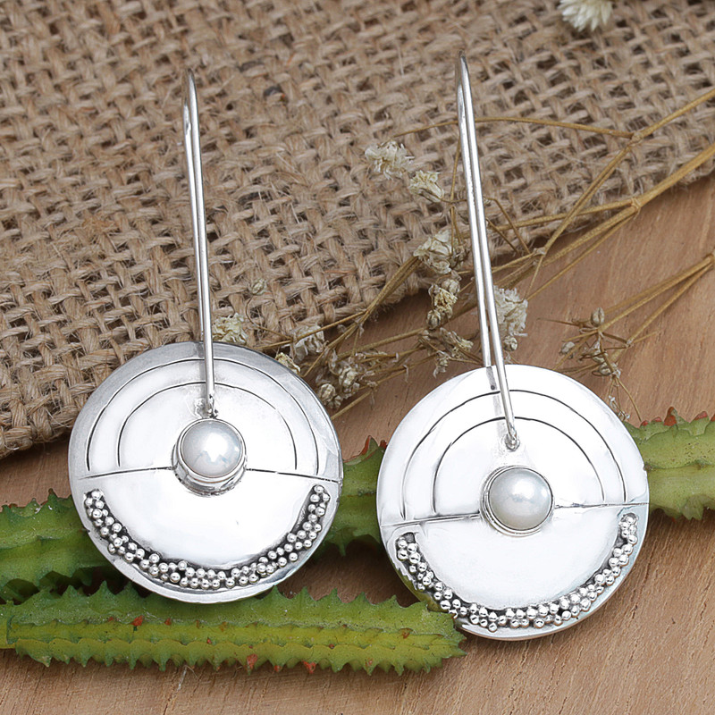 Modern Pearl Sterling Silver Drop Earrings, "Moonlight Sand"