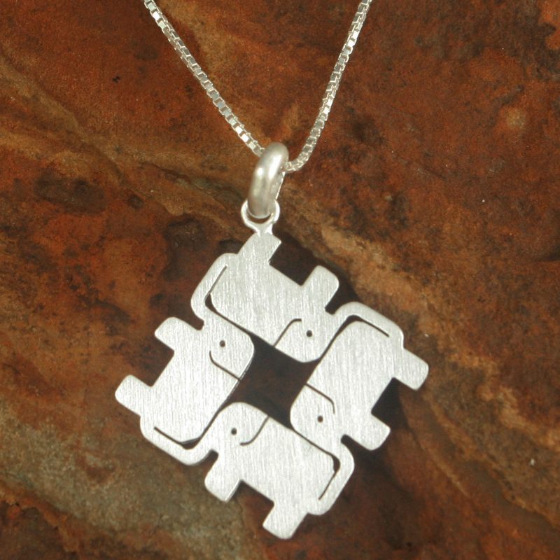 Thai Sterling Silver Pendant Necklace, "Elephant Matrix"