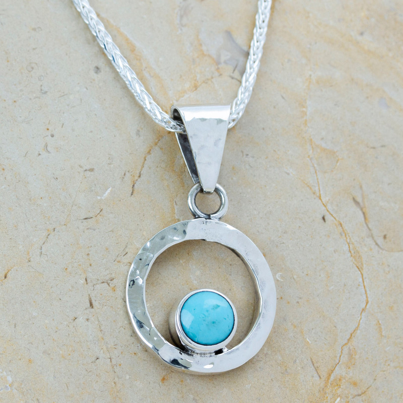 Women's Modern Fine Silver Natural Turquoise Necklace, "Eye of the Sea"
