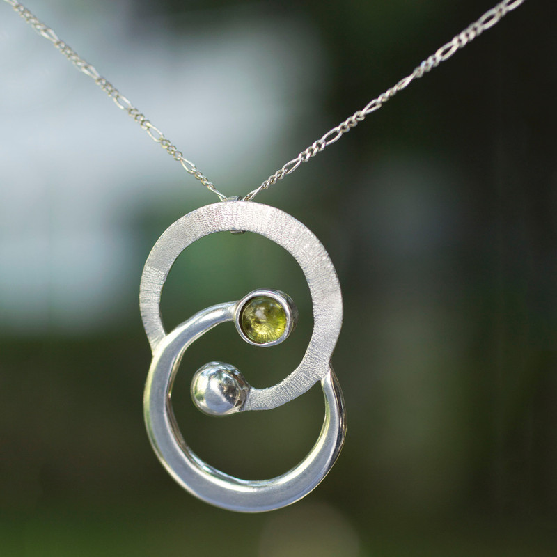 Zodiac Sterling Silver Peridot Necklace, "Gemini the Twins"