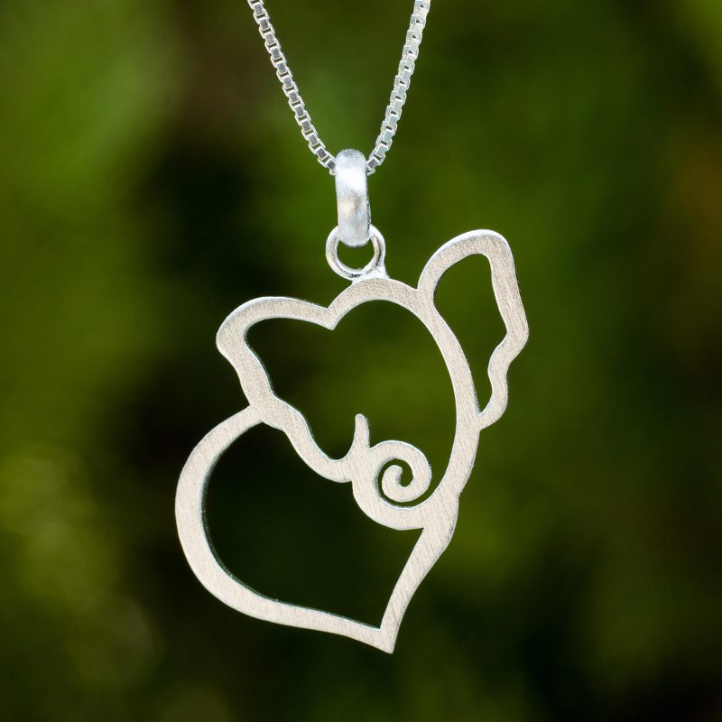 Thailand Handcrafted Sterling Silver Elephant Necklace, "Elephant Heart"