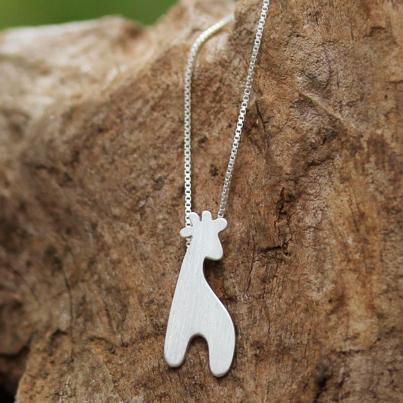 Thai Handcrafted Sterling Silver Giraffe Pendant Necklace, "Happy Giraffe"