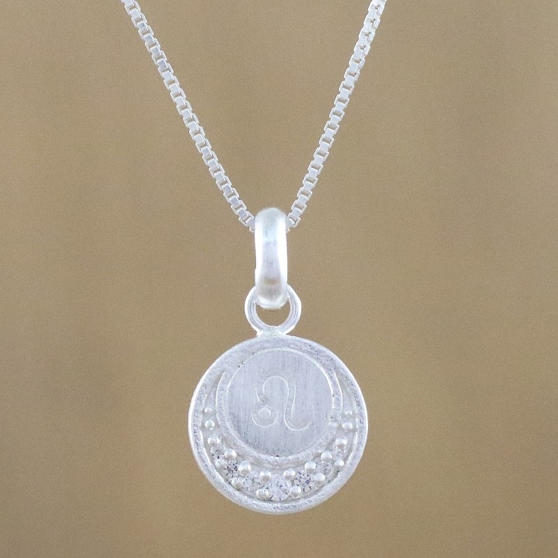 Thai Sterling Silver Cubic Zirconia Leo Pendant Necklace, "Zodiac Charm Leo"