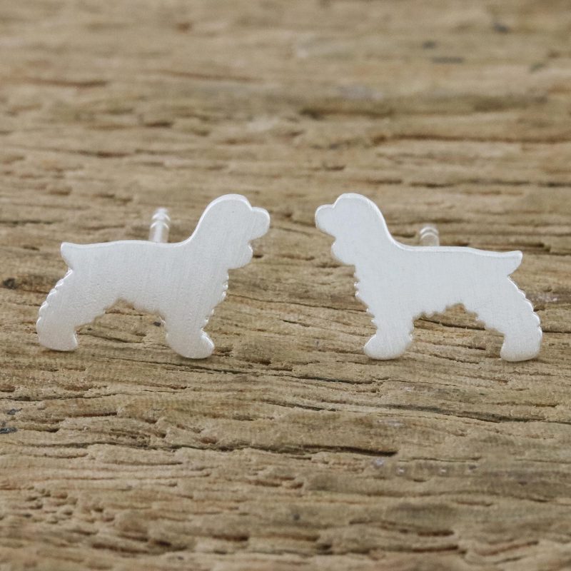 Springer Spaniel Sterling Silver Stud Earrings from Thailand, "Springer Spaniel"