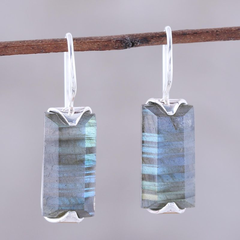 12-Carat Labradorite Drop Earrings from India, "Beautiful Aurora"