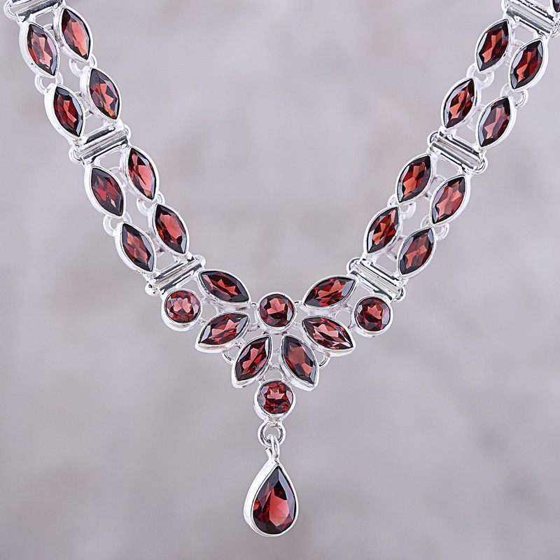 17-Carat Garnet Pendant Necklace from India, "Evening in Delhi"