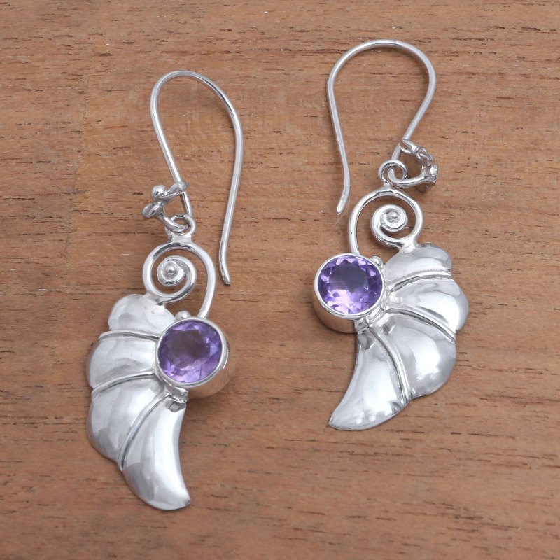 2.5-Carat Amethyst Dangle Earrings Crafted in Bali, "Butterfly Halves"