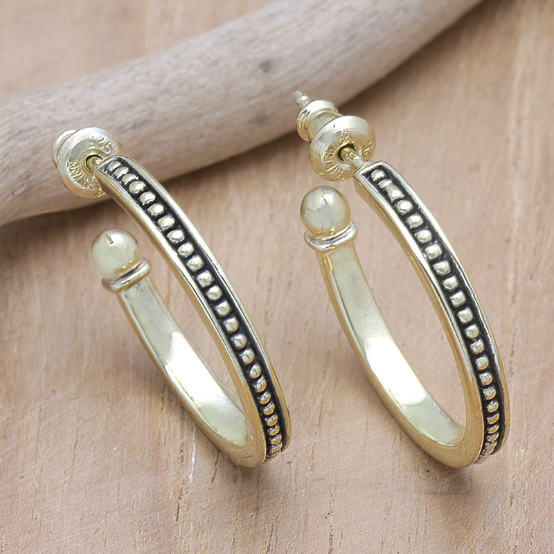 18k Gold Plated Sterling Silver Half-Hoop Earrings (.8 inch), "Vintage Loop"
