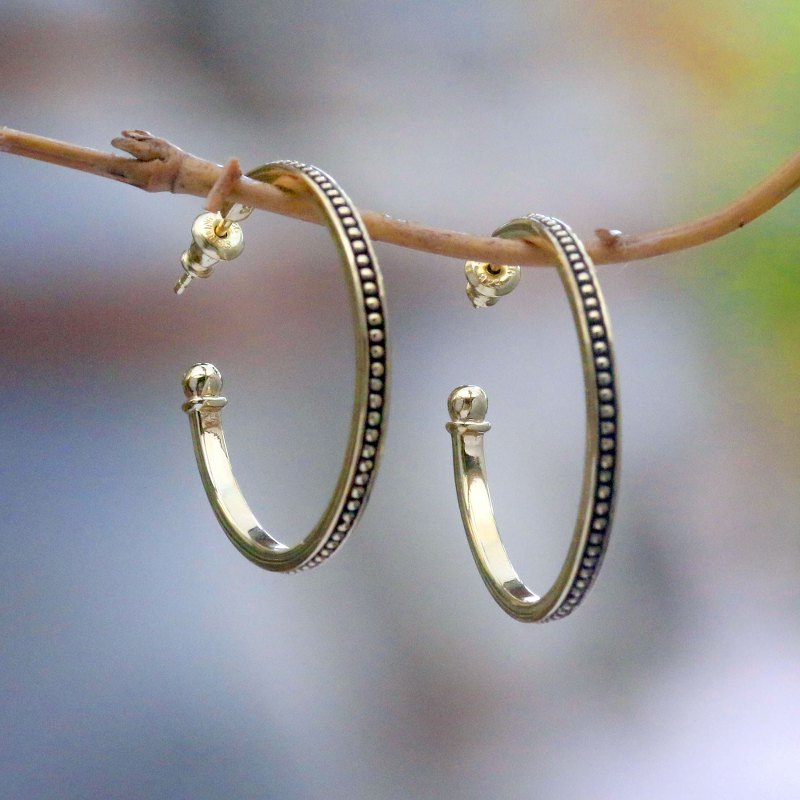 18k Gold Plated Sterling Silver Half-Hoop Earrings (1.3 in.), "Vintage Loop"