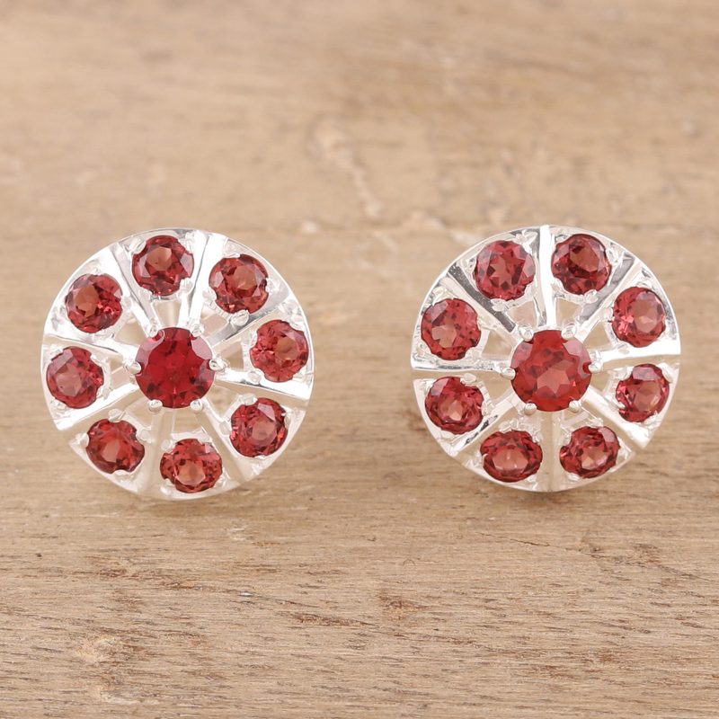 2-Carat Garnet Button Earrings from India, "Glittering Radiance"