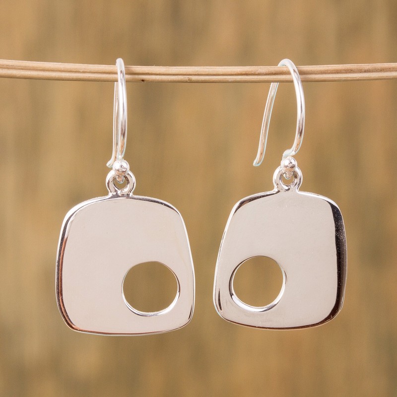 Modern 950 Silver Dangle Earrings from Mexico, "Abstract Idea"