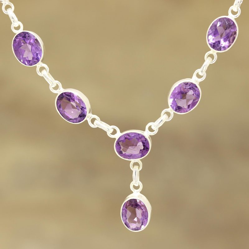 24-Carat Amethyst Pendant Necklace from India, "Regal Dazzle"