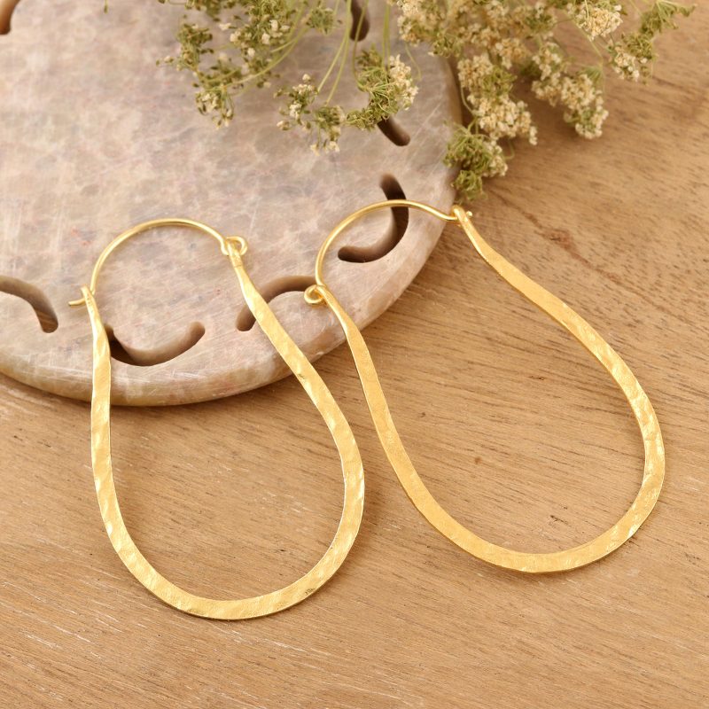 22k Gold Plated Sterling Silver Hoop Earrings from India, "Mystic Loops"