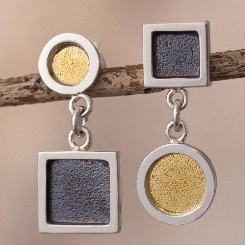 22k Gold Accented Geometric Dangle Earrings, "Opposition"