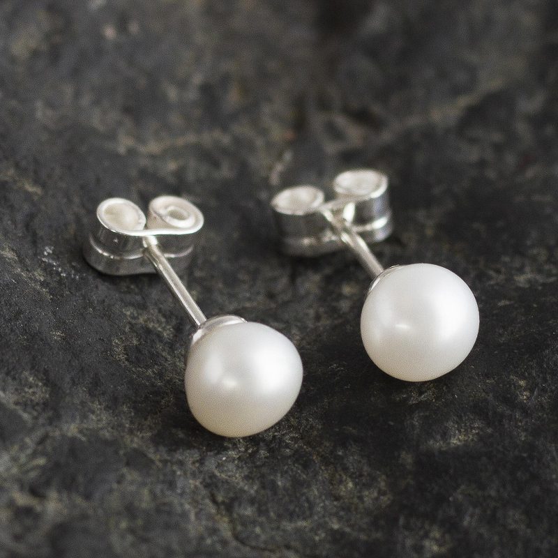 White Cultured Pearl Classic Stud Earrings, "Perfectly White"