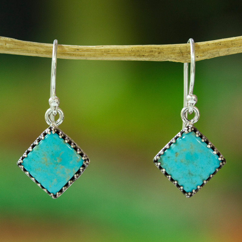 Square Turquoise Dangle Earrings from Mexico, "Turquoise Squares"
