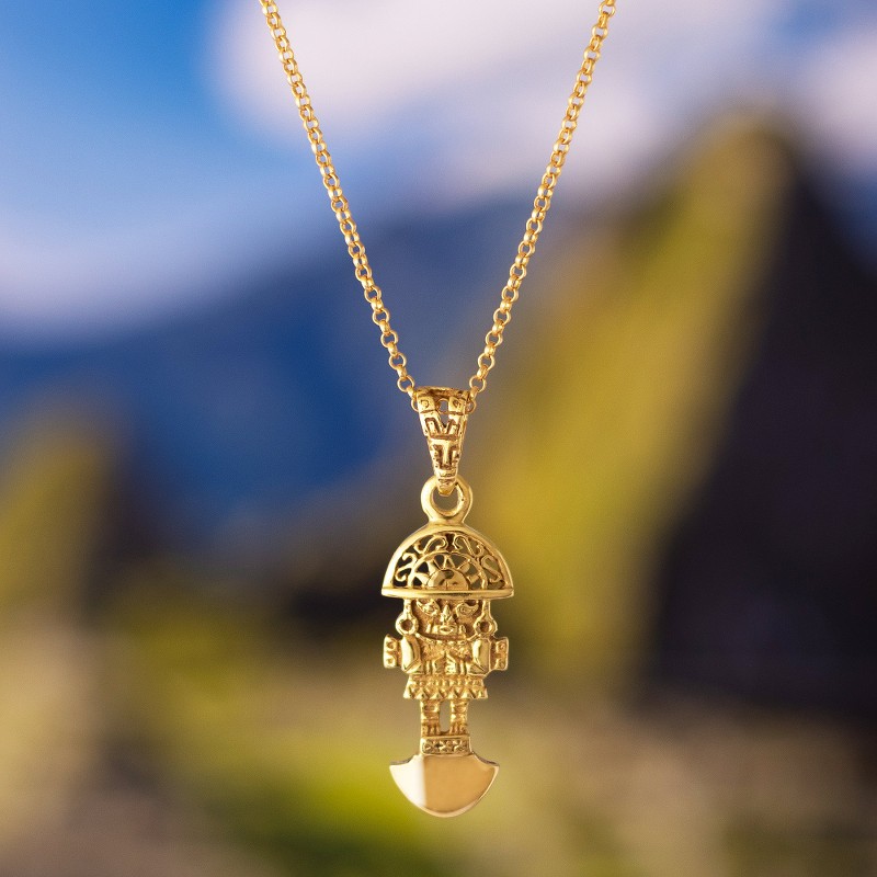 18K Gold Plated Necklace with Inca Tumi Pendant, "Solar Tumi"