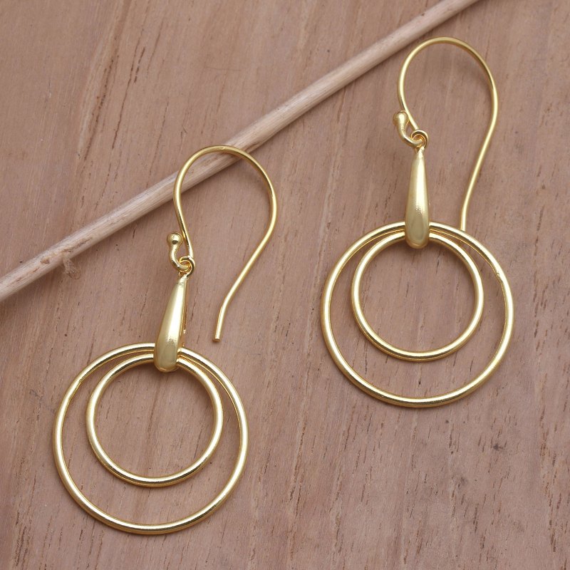 18k Gold-Plated Earrings from Bali, "Beauty in the Round"