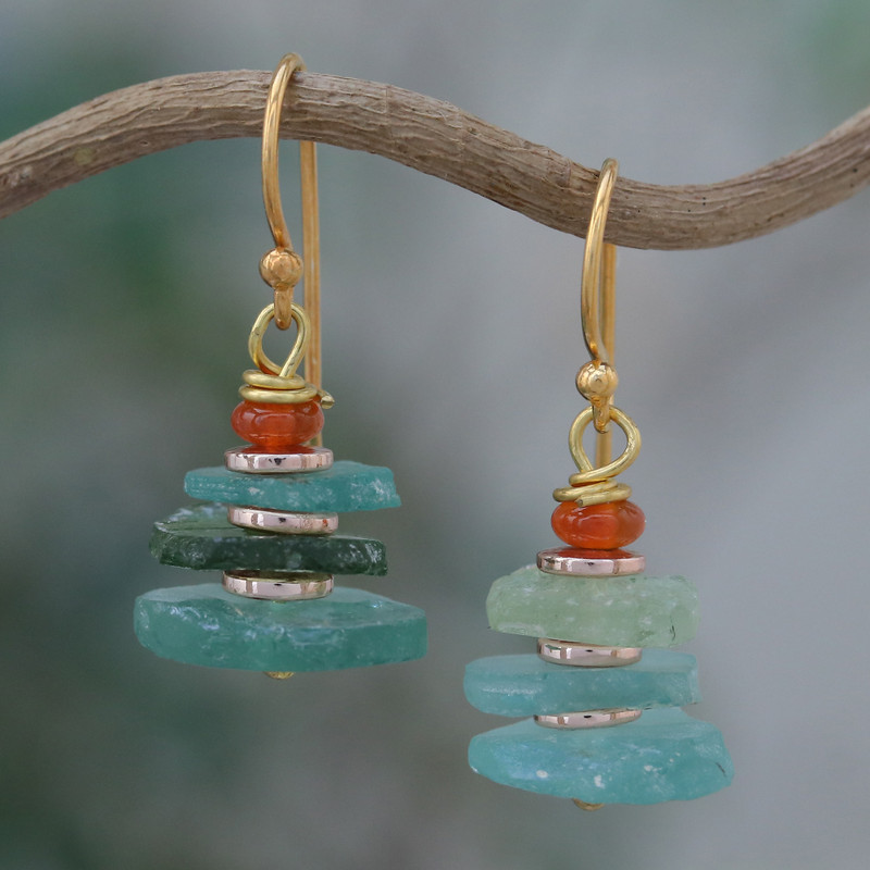 18k Gold-Plated Beaded Dangle Earrings from Thailand, "Ocean Bohemian"