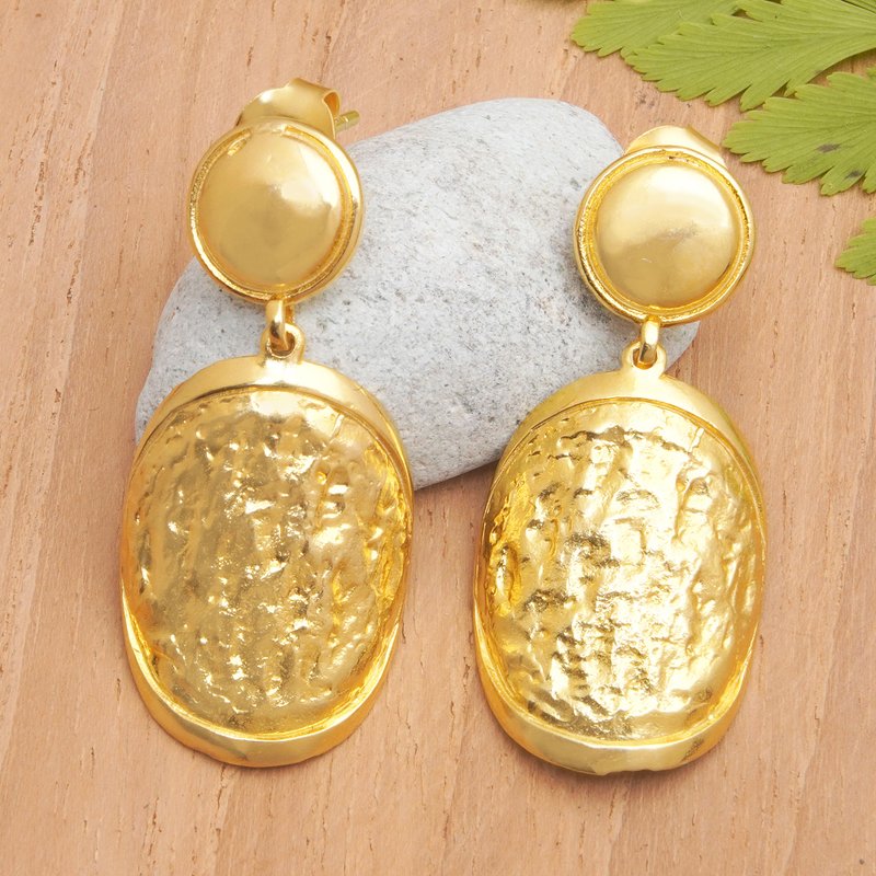 18k Gold-Plated Traditional Dangle Earrings from Bali, "Klungkung Dame"