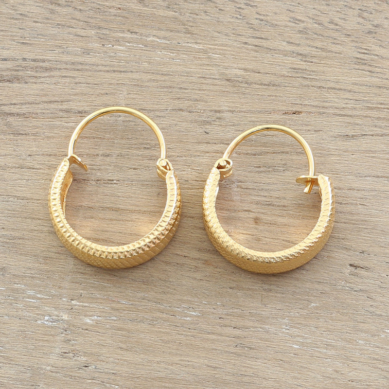 14k Gold-Plated Sterling Silver Hoop Earrings from India, "Luxurious Sensations"