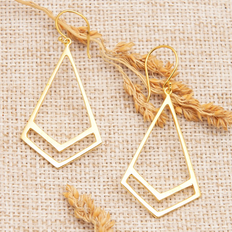 High Polished Geometric 18k Gold-Plated Dangle Earrings, "Modern Victory"