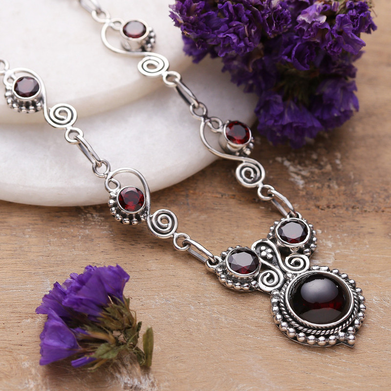 Traditional 4-Carat Natural Garnet Pendant Necklace, "Passionate Magic"