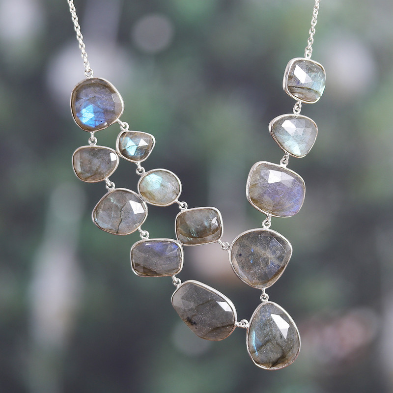 116-Carat Faceted Checkerboard Labradorite Pendant Necklace, "Luxurious Evening"