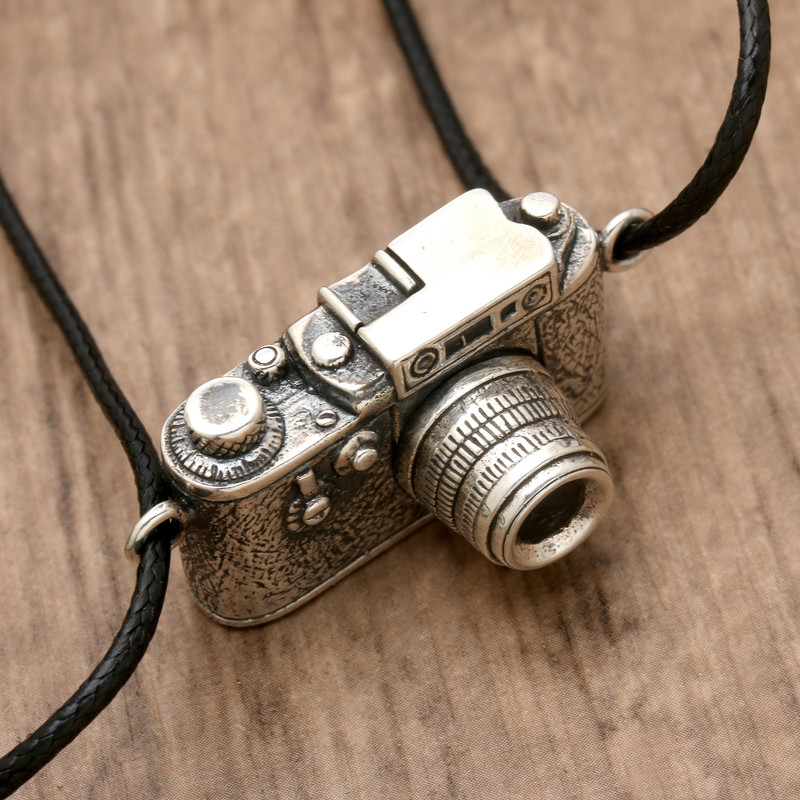 Whimsical Camera-Shaped Sterling Silver Pendant Necklace, "Focus on You"