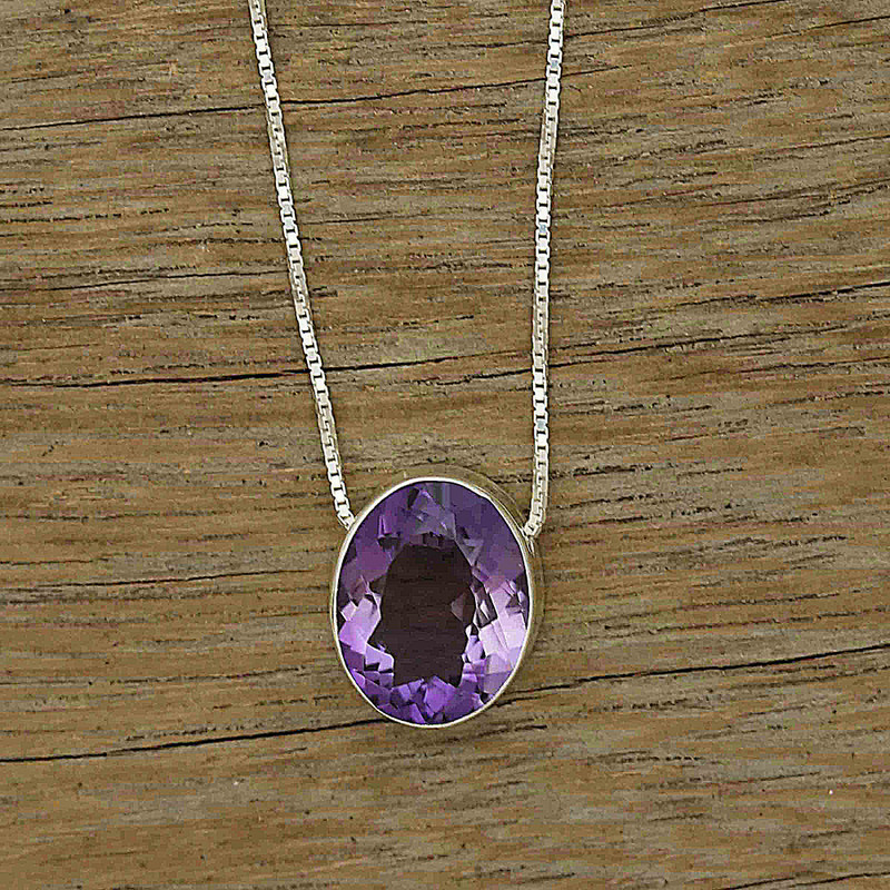 8-Carat Faceted Amethyst Pendant Necklace from Brazil, "Oval Mysticism"