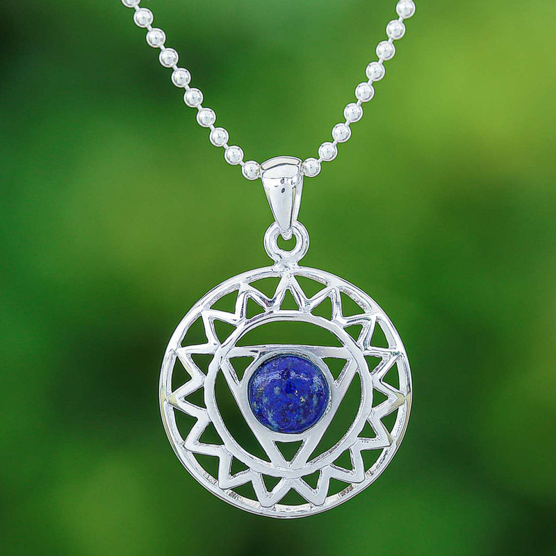 Star and Geometric-Themed Lapis Lazuli Pendant Necklace, "Triangle of Intellect"