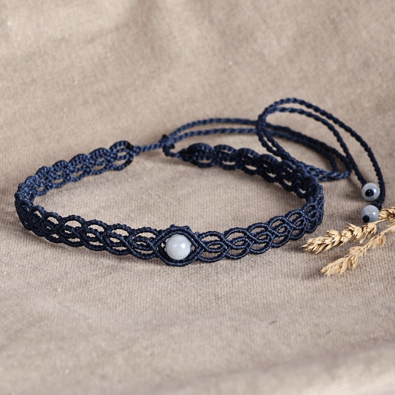 Topaz Macrame Choker Necklace Handmade in Blue Cotton Cords, "Stylish Azure"