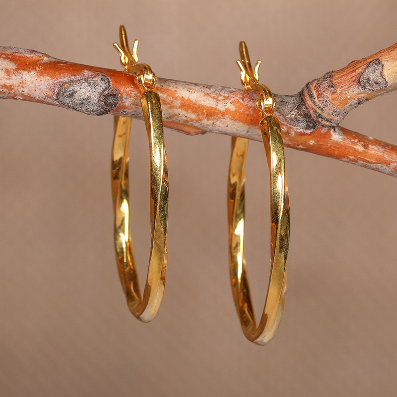 14k Gold-Plated Round Hoop Earrings in a High Polish Finish, "Glory in Eternity"