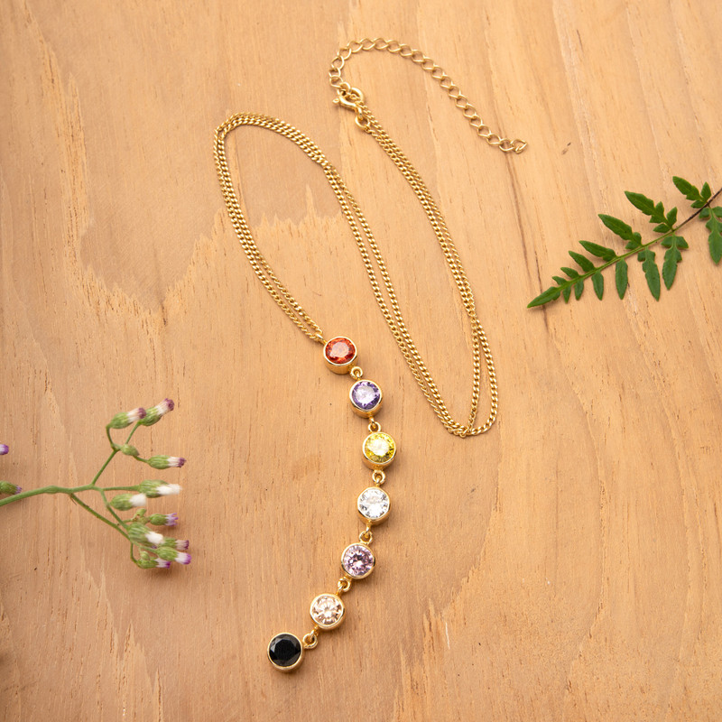 7 Color Chakra-Themed Gold-Plated Cubic Zirconia Necklace, "Multicolored Chakra"