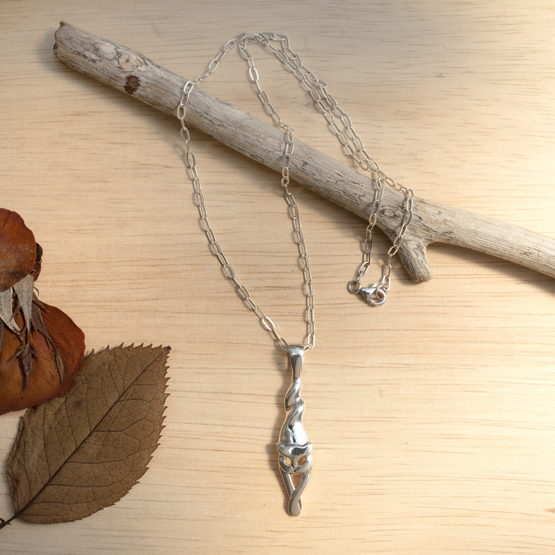 Whimsical Leaping Cat-Themed Silver Pendant Necklace, "Leaping Kitty"